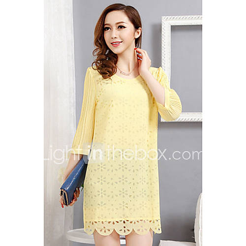 Jingpin Hollow Floral Round Neck Dress (Yellow)