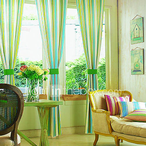 (One Pair) Elegant Collision Color Stripes Energy Saving Curtain