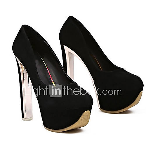 Sunday Womens Drill Platform Chunky Heel Suede Solid Color Black Pumps
