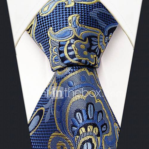 Mens Casual Floral Print Blue Silk Necktie