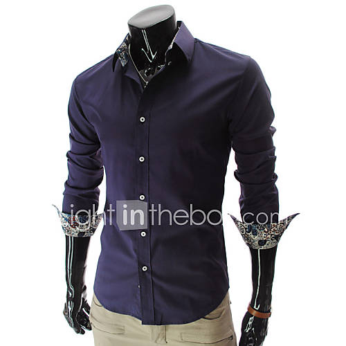 Cocollei mens luxury lapel long sleeve casual shirt (dark purple)