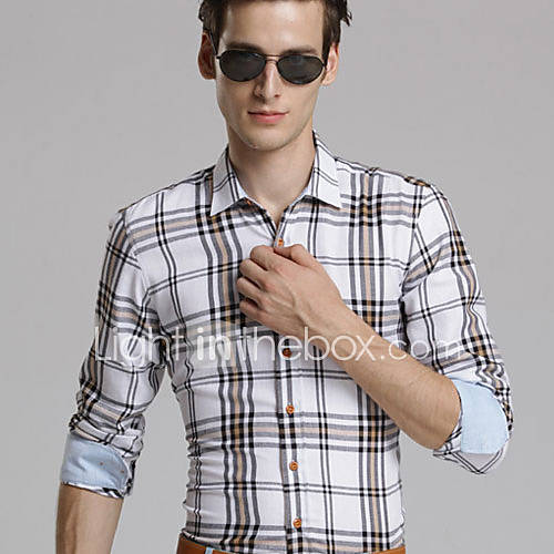 MSUIT Fashion MenS Grid Long Sleeve Shirt Z9134