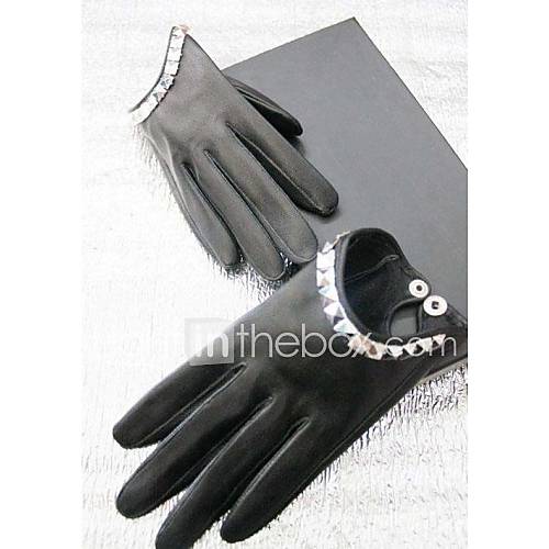 Womens Fashionable Rivets Leather Gloves