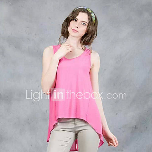 YIGOUXIANG Womens European Style Round Collar Irregular Swing Sleeveless Chiffon Shirt(Pink)