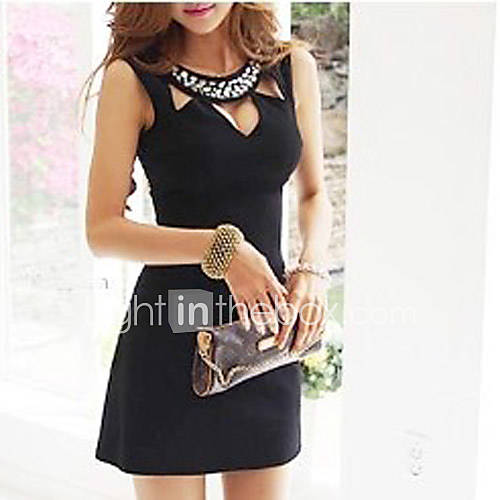 Nishang Sexy New Hollow Out Of Nightclub Beading Dress(Black)