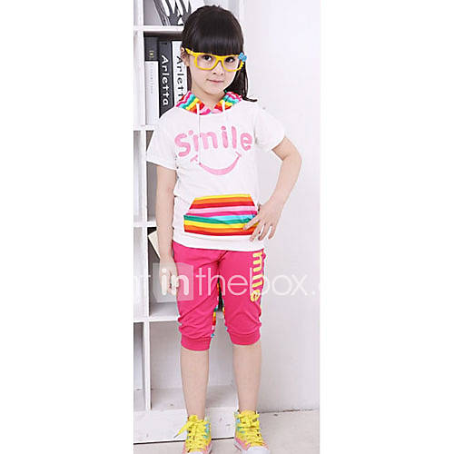 Girls Smile Print Casual Short Sleeve Clothing Sets