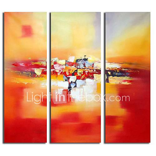 Hand Painted Oil Painting Abstract Red with Stretched Frame Set of 3