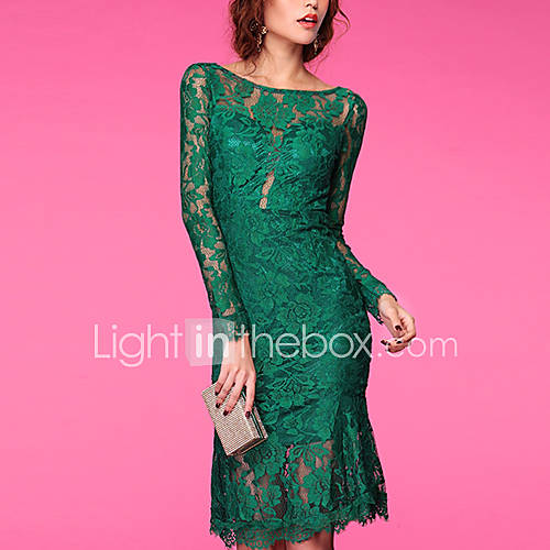 Zhulifang Womens Lace Fishtail Long Sleeves Dress