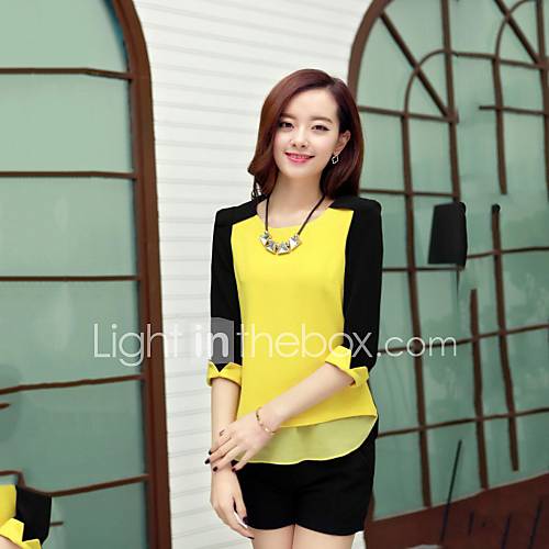 Womens Contrast Color Chiffon Loose Blouse