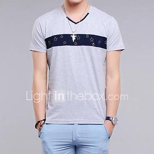 Mens Round Neck Contrast Color Splicing Slim Short Sleeve T shirt