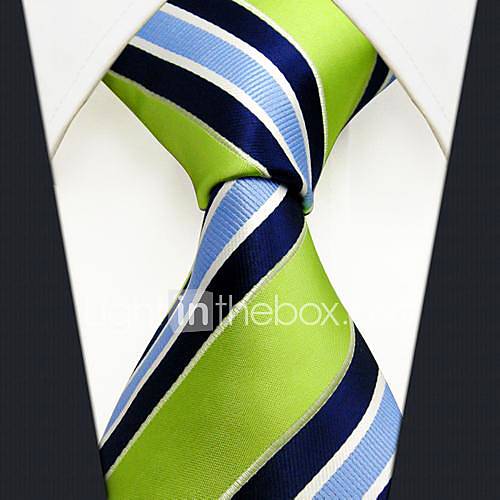 Mens Casual Green Blue Stripe Silk Necktie