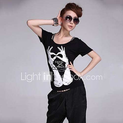 Womens False Two piece Print T shirt