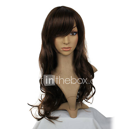 Capless Long Brown Wavy Synthetic Hair Full Wig