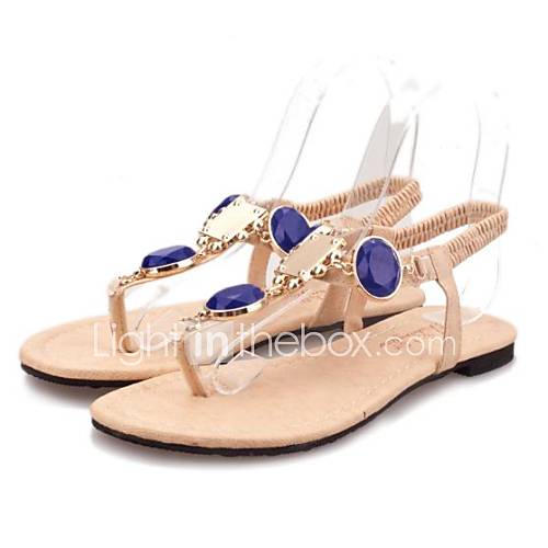 Leatherette Womens Flat Heel Flip Flops Sandals With Rhinestone Shoes (More Colors)