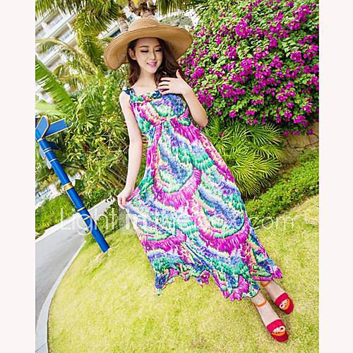 TS Casual Bohemia Floral Print Beach Maxi Dress