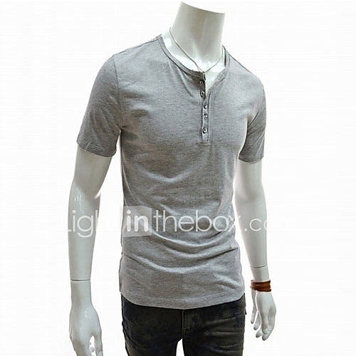 ZHELIN Mens Solid Color Bodycon Delicacy Buckle Light Gray 100% Cotton T Shirt