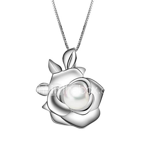 Womens 925 Sterling Silver Pearl Flower Necklace