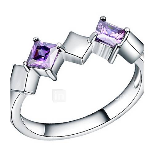 Fashionable Sliver Purple With Cubic Zirconia Square Cut Womens Ring(4 Pc)