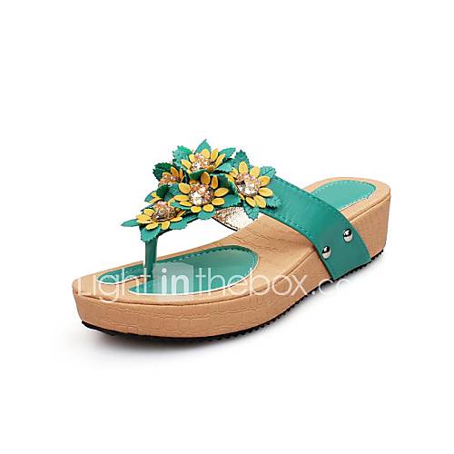 Leatherette Womens Flat Heel Flip Flops Sandals With Flower Shoes (More Colors)