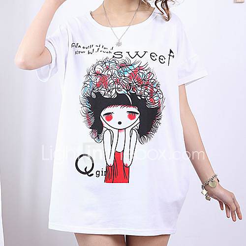 Womens Fashion Loose First Explosion Girl Print Short Sleeve T Shirt