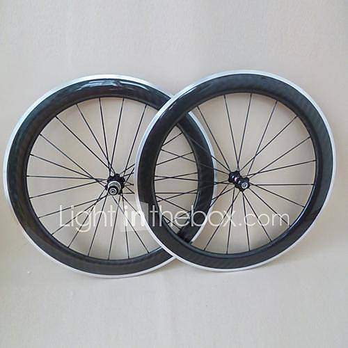 12K Glossy 700C 60mm Carbon Wheelset Clincher with alloy brake surface