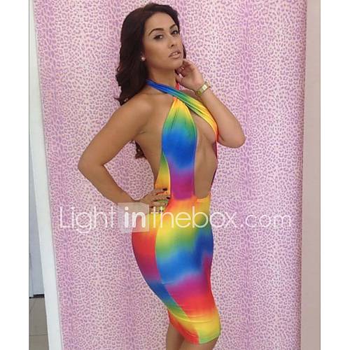 Yimei WomenS Fashion Printing Series Belt Rainbow Print Dress