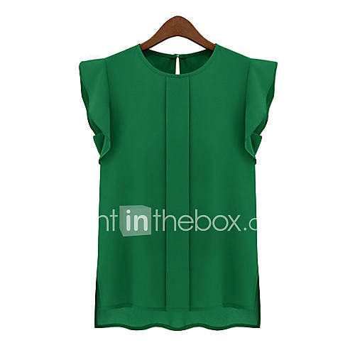 VS Style Womens Slim Fit Chiffon Short Sleeve Round Collar Shirt(Green)