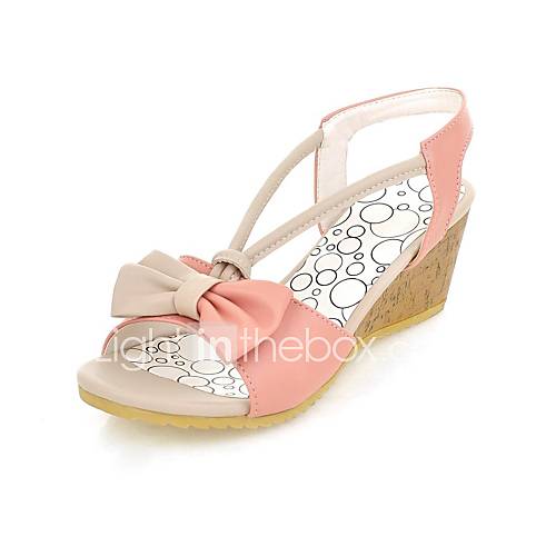 Faux Leather Womens Wedge Heel Open Toe Sandals with Bowknot Shoes(More Colors)