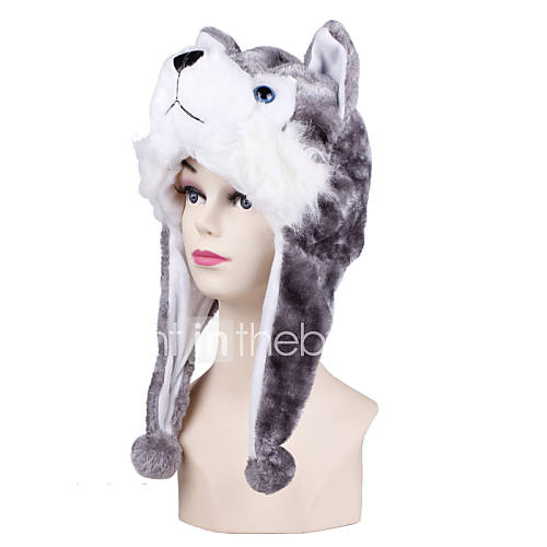 Unisex Siberian Husky Gray Warm Fuzzy Kigurumi Aminal Beanie