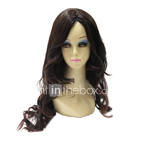 Capless Synthetic Dark Brown Long Curly Fashion Synthetic Full Wig