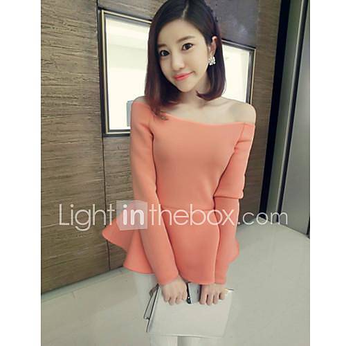 Womens Sexy Bateau Swing Solid Color Blouse
