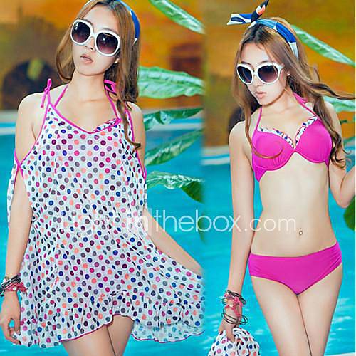 Womens Popular Lovely Wave Point Nylon and Spandex Three Pieces Bikini