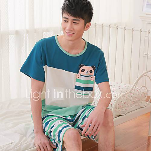 Mens Stitching Stripe Pajama