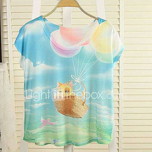 Womens Korean Fashion Printing Bat Sleeve T Shirt