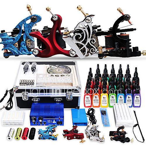 Professional Tattoo Kit 4 Top Machines 40 Color Inks Power