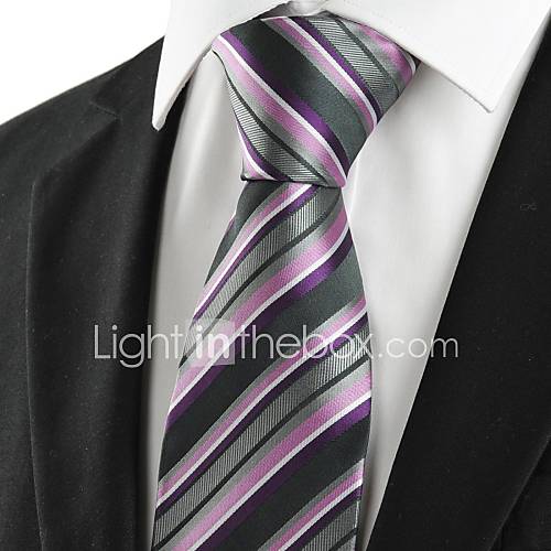 Tie New Striped Purple Grey Classic Mens Tie Necktie Wedding Holiday Gift