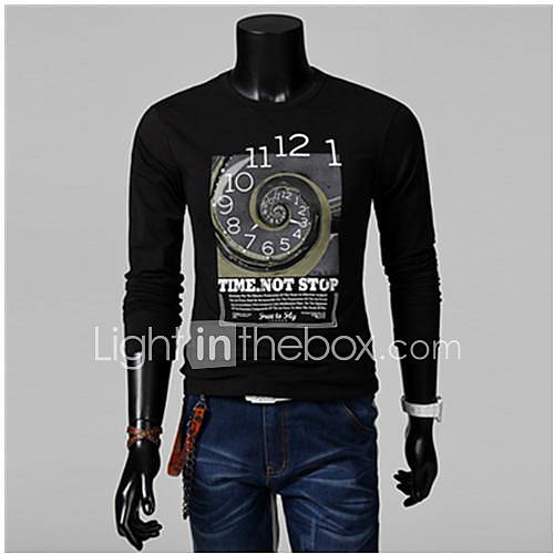 Mens Casual Fashion Long Sleeve Print T Shirt