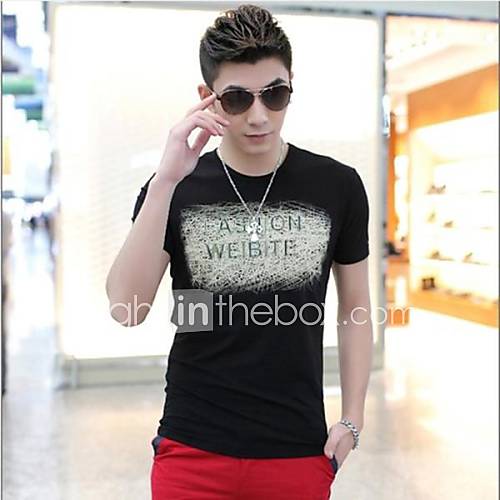 Mens Round Neck Casual Short Sleeve Letter Printing T shirt(Acc Not Included)