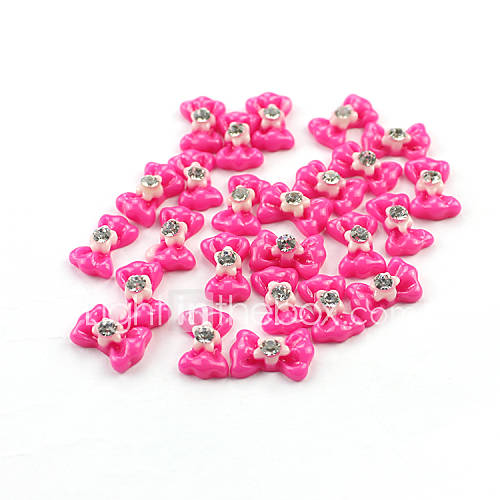 20PCS 3D Rose Resin Rhinestone Bowknot Nail Decorations