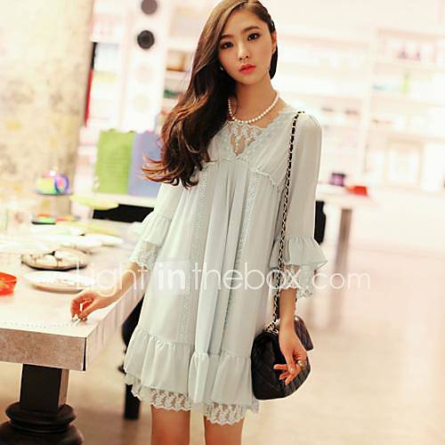 Womens Lace Stitching of Tall Waist Dress