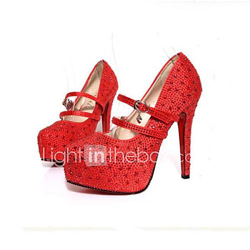 Patent Leather Womens Wedding Stiletto Heel Platform/Heels Shoes With Rhinestone(More Color)