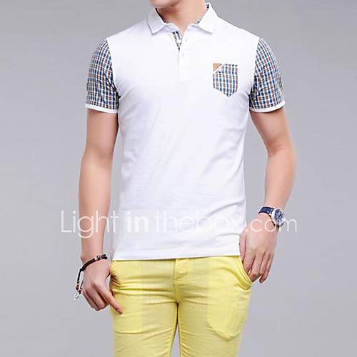 Mens Lapel Contrast Color Check Short Sleeve Polo