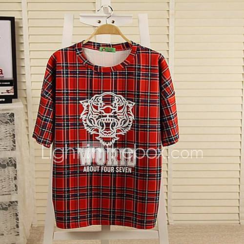 Womens Korean Version Plaid Printing T Shirt