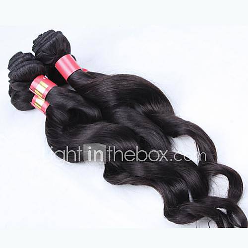 4A 28 Inch Hair Extensions Natural Black Loose Wave Curly Chinese Virgin Hair Weave Bundles 62G/Piece (2.10OZ/Piece)