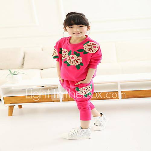 Girls Round Collar Colpus Flower Two Pieces Clothing Set