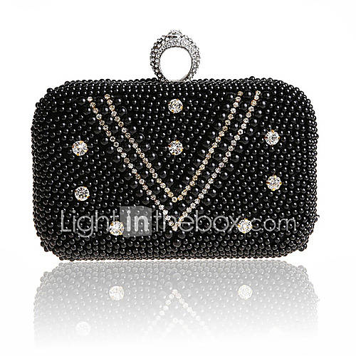 Jiminy Womens Simple Lovely Pearl Evening Clutch Bag(Black)