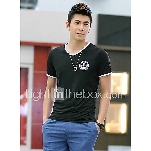 Shishangqiyi Korean Slim V Neck Short Sleeved Fashion T Shirt(Black)