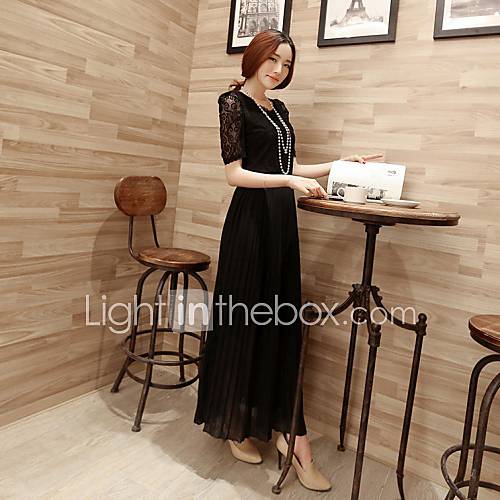 Womens Lace Short Sleeve Pleat Professional Lace Dress (Belt and Random Pattern)