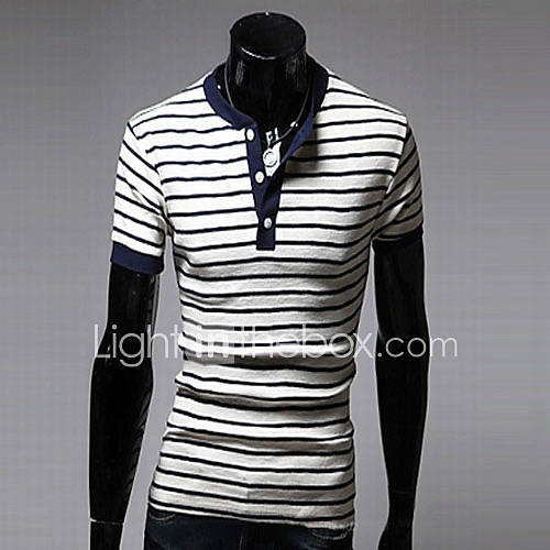 ZHELIN Mens Stripe V Neck Short Sleeve Bodycon White 100% Cotton T Shirt