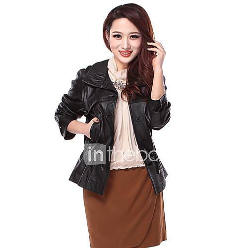 Cerel Round Elegant Sheepskin Leather Draustring Waist Blazer